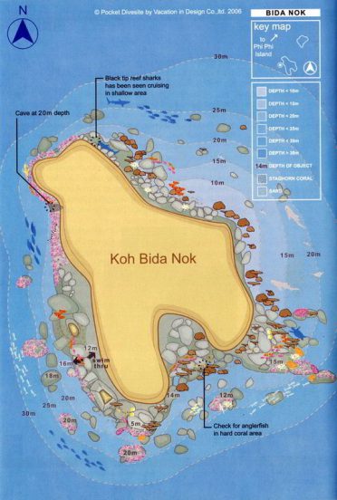 Phi Phi Islands Diving - Ko Bida Nok dive map