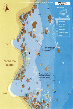 Racha Islands Diving - Racha Yai bay 1-2 dive map