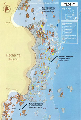 Racha Islands Diving - Racha Yai bay 2-3 dive map