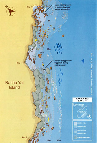 Racha Islands Diving - Racha Yai bay 3-5 dive map
